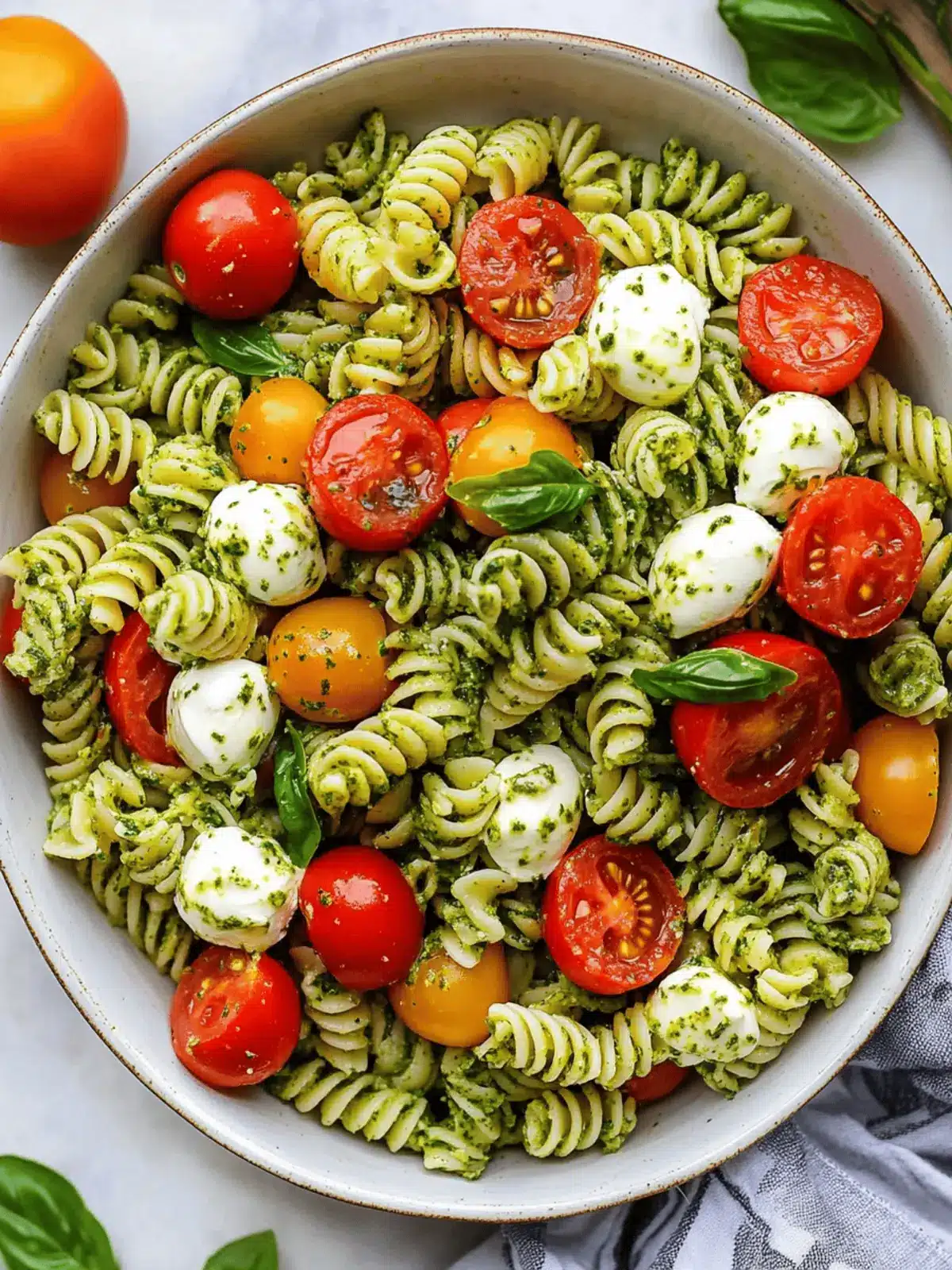 Delicious Pesto Pasta Salad with Tomatoes & Mozzarella Magic 3 Pesto Pasta Salad with Tomatoes & Mozzarella