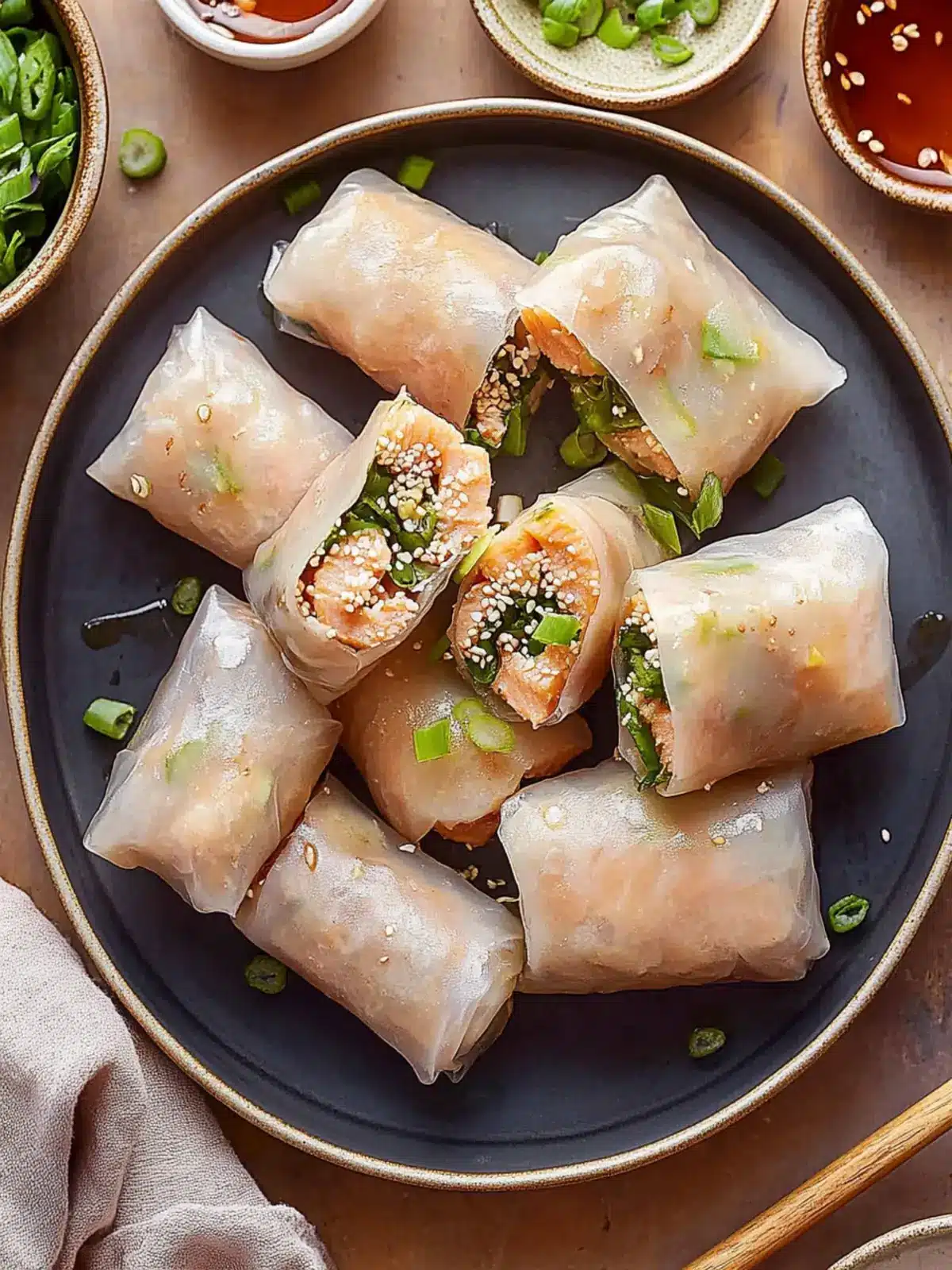 Savory Air Fryer Salmon Rice Paper Wraps in 30 Minutes! 2 Air Fryer Salmon Rice Paper Wraps