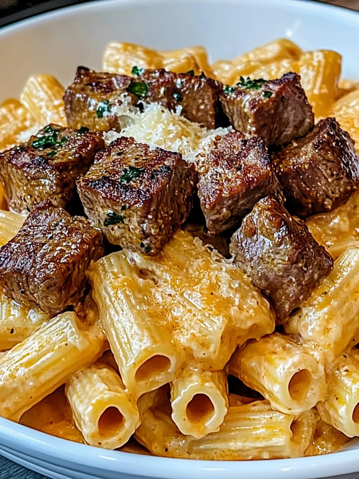 Cajun Steak Tips in Cheesy Rigatoni Parmesan Bliss 3 Cajun Steak Tips in Cheesy Rigatoni Parmesan Sauce