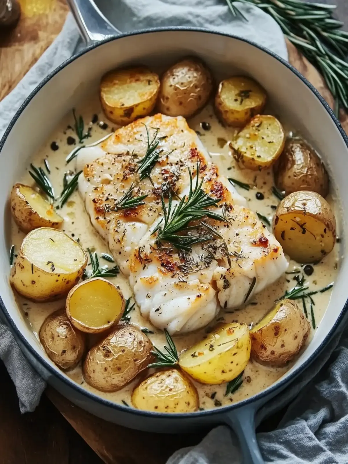 Creamy Cod and Potatoes with Rosemary Sauce for Cozy Nights 3 Cod and Potatoes with Rosemary Cream Sauce