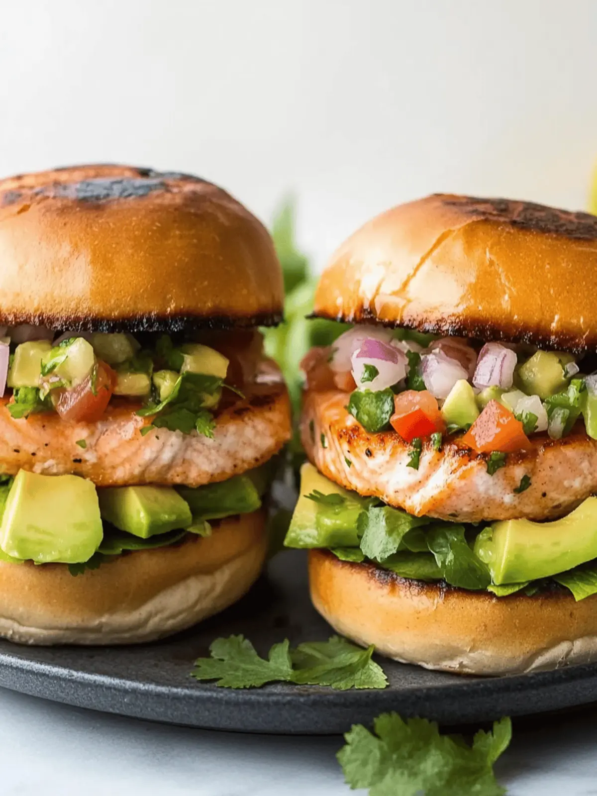 Savory Salmon Burgers with Zesty Avocado Salsa Delight 4 Salmon Burgers Avocado Salsa