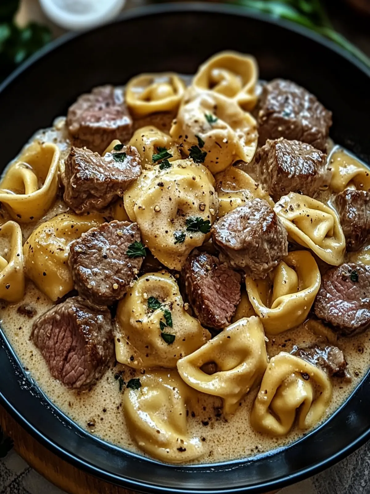 Cracked Garlic Steak Tortellini in Creamhouse Sauce Bliss! 4 Cracked Garlic Steak Tortellini in Creamhouse Sauce Bliss