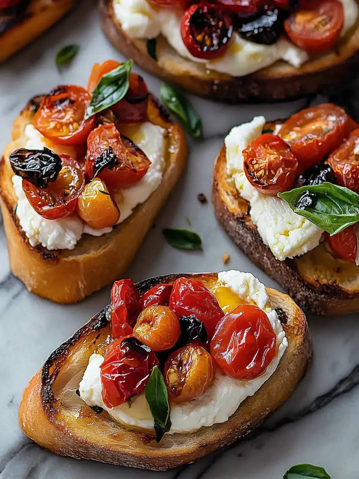 Bruschetta with Burrata, Seared Tomatoes & Roasted Garlic Delight 3 Bruschetta with Burrata, Seared Tomatoes & Roasted Garlic