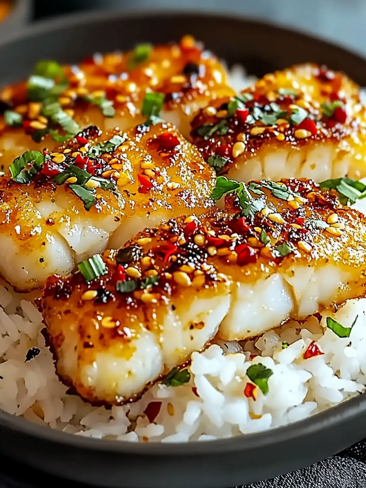 Crispy Cod Strips with Rice and Chili Garlic Drizzle Bliss 4 Crispy Cod Strips with Rice and Chili Garlic Drizzle