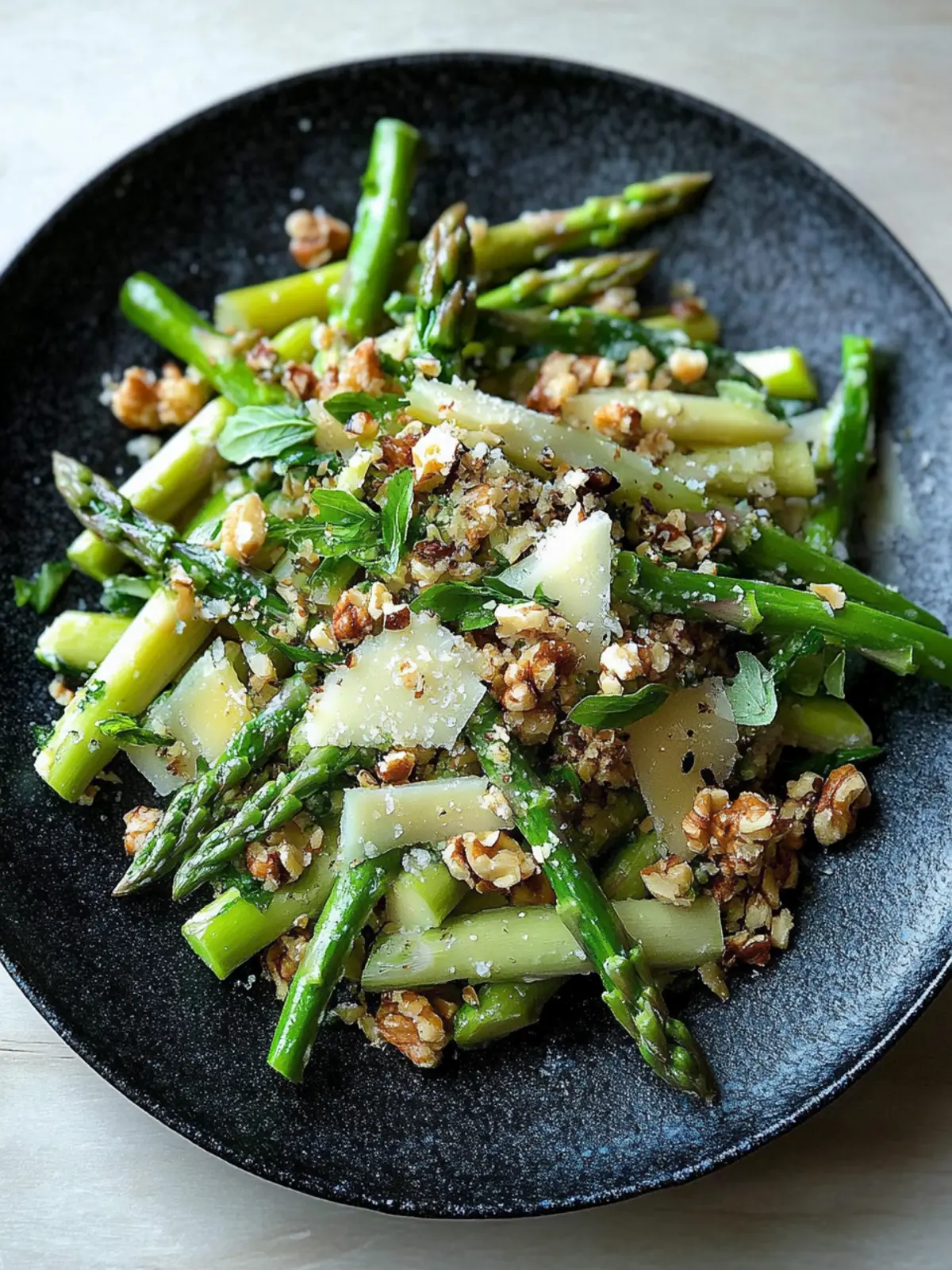 Raw Asparagus Salad with Walnuts & Parmesan for Fresh Crunch 4 Raw Asparagus Salad with Walnuts & Parmesan