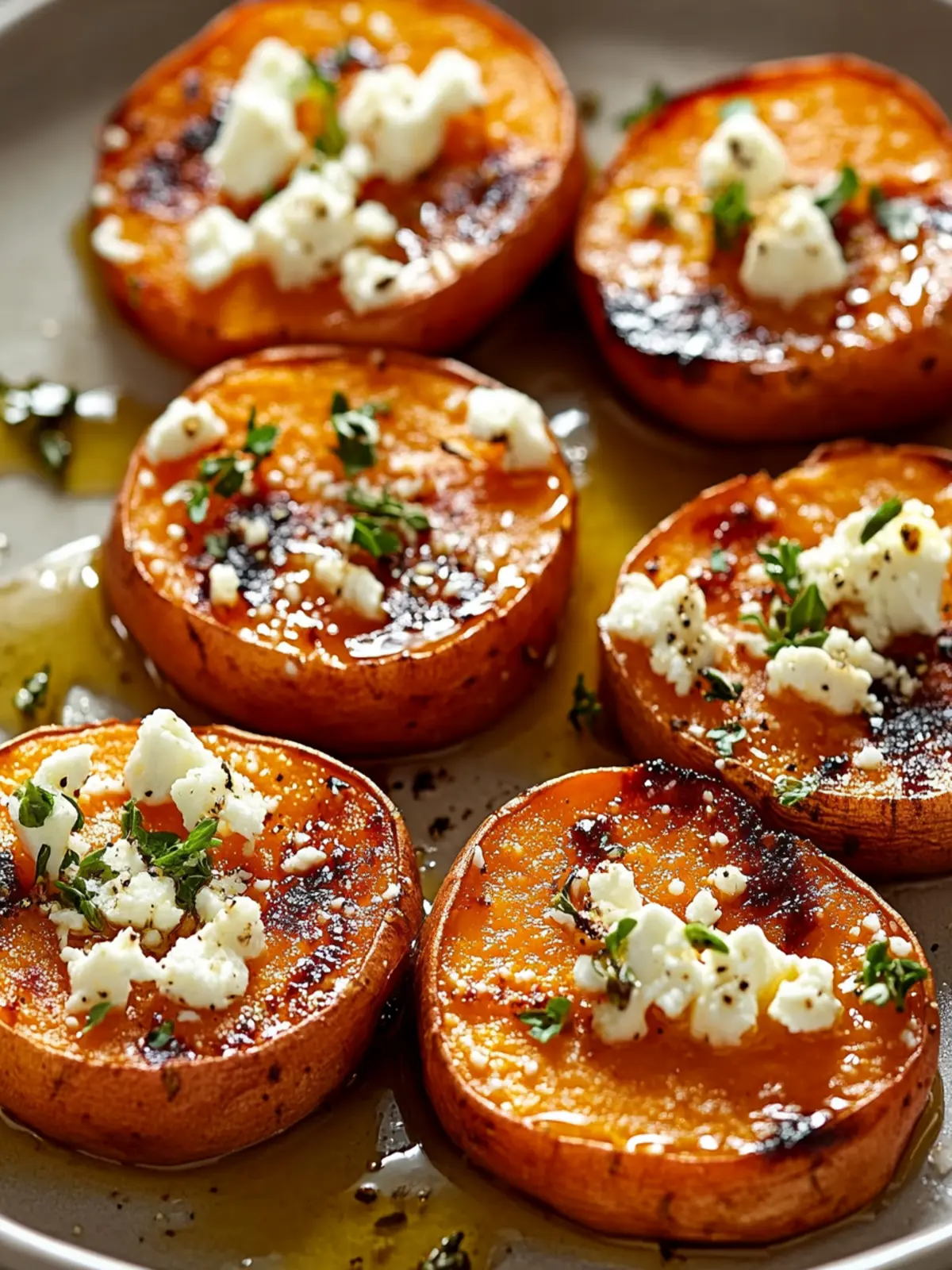 Delicious Roasted Sweet Potato Rounds with Honey & Feta Delight 4 Roasted Sweet Potato Rounds with Honey & Feta