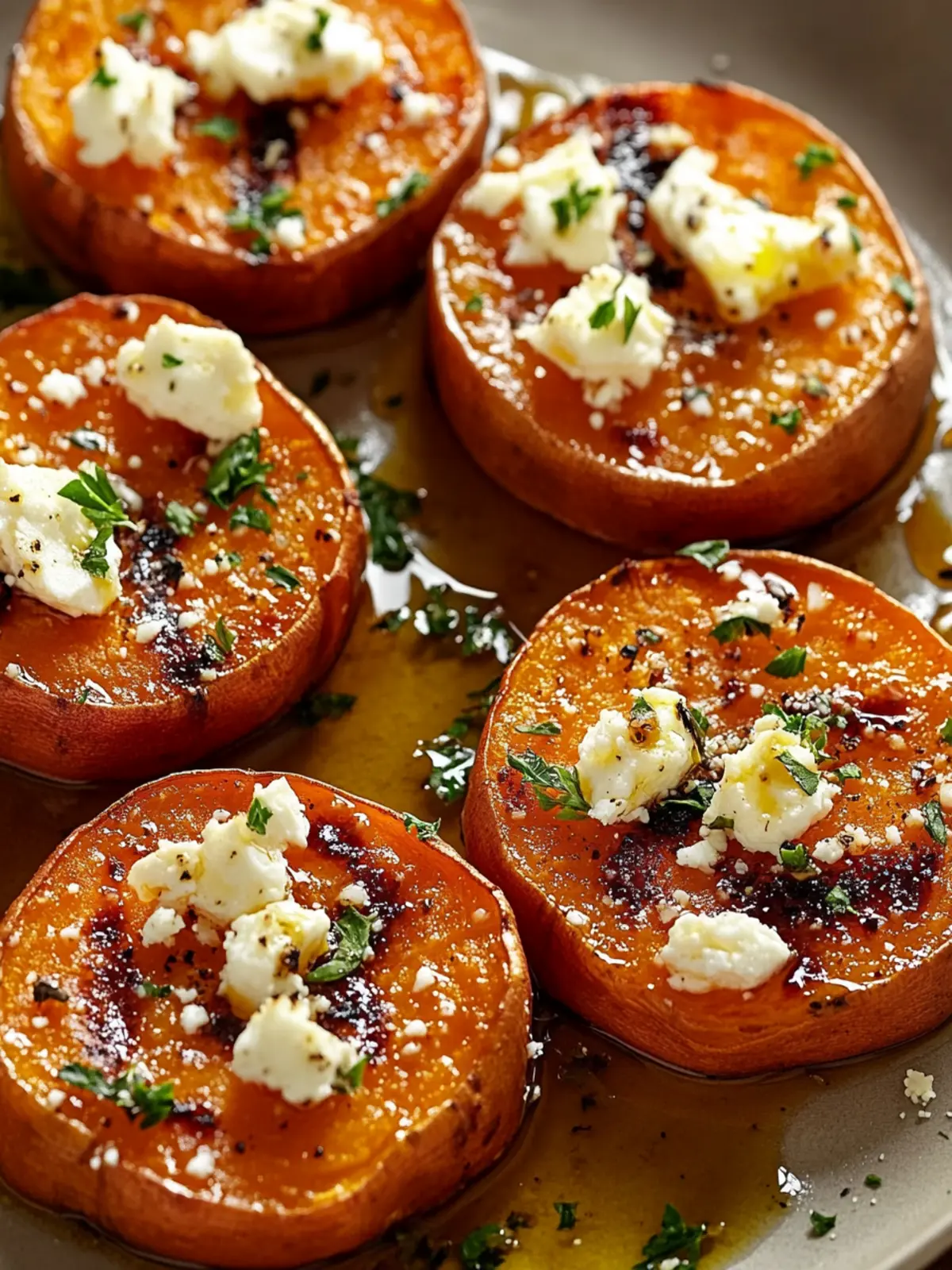 Delicious Roasted Sweet Potato Rounds with Honey & Feta Delight 2 Roasted Sweet Potato Rounds with Honey & Feta