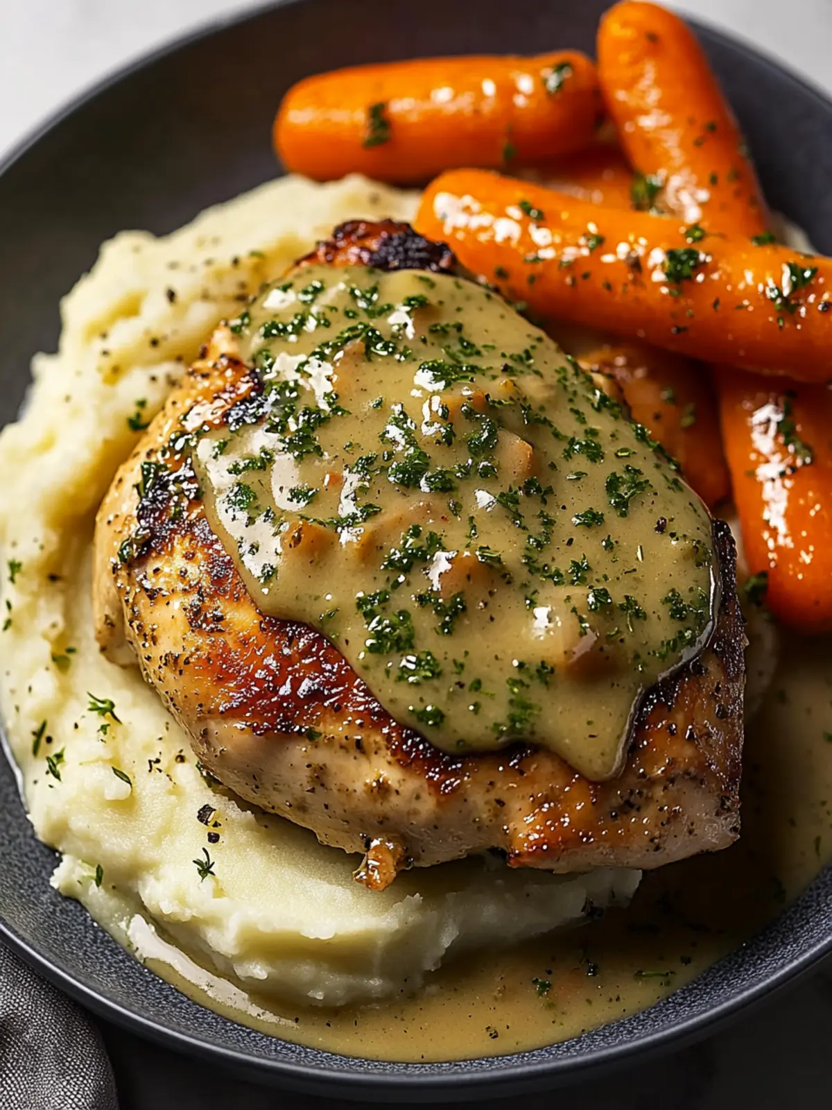 Creamy Herb Chicken with Mashed Potatoes & Glazed Carrots Delight 3 Creamy Herb Chicken with Mashed Potatoes & Glazed Carrots