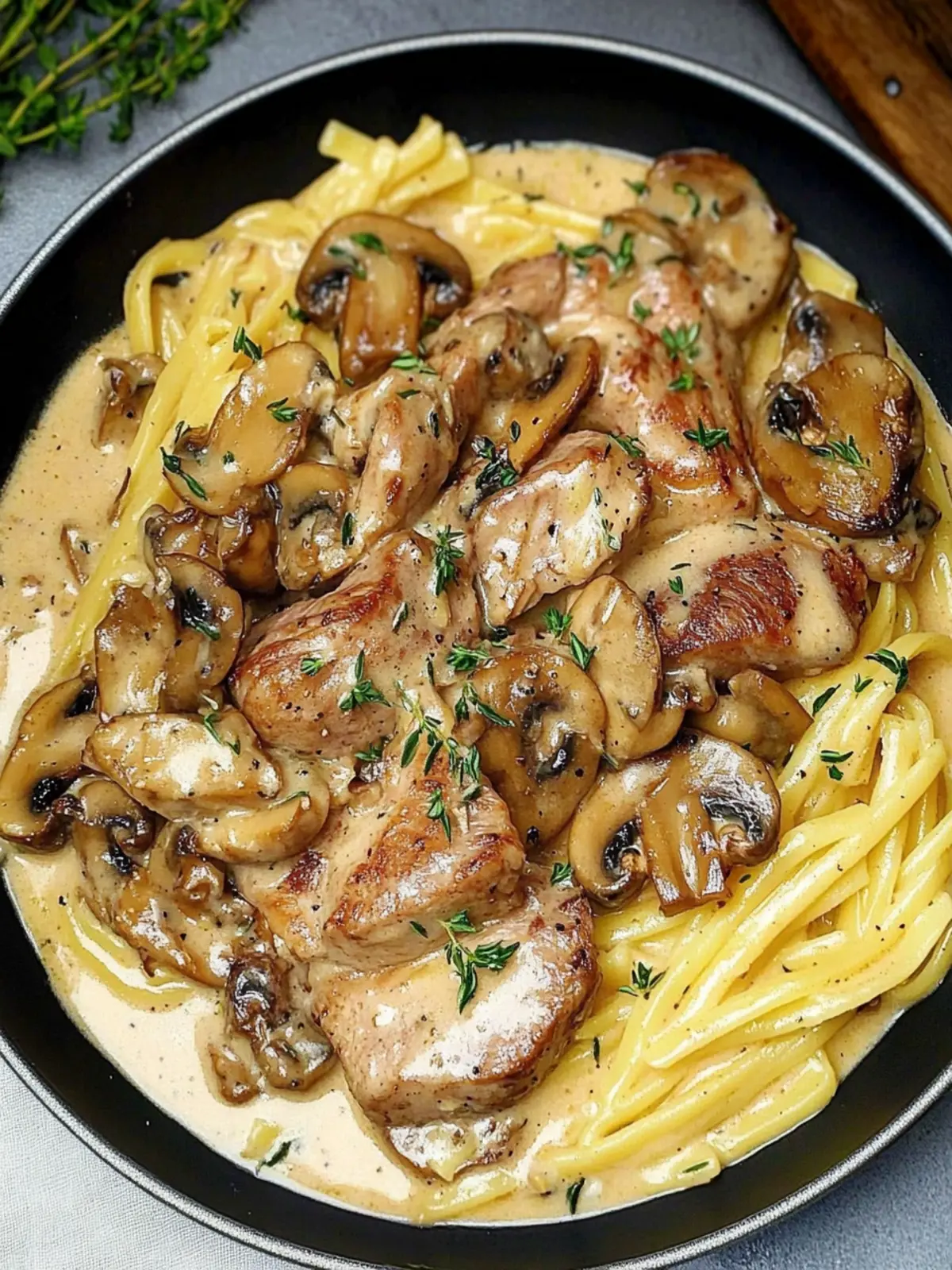 Pork Tenderloin in Creamy Mushroom Sauce and Pasta Bliss 2 Pork Tenderloin in Creamy Mushroom Sauce and Pasta
