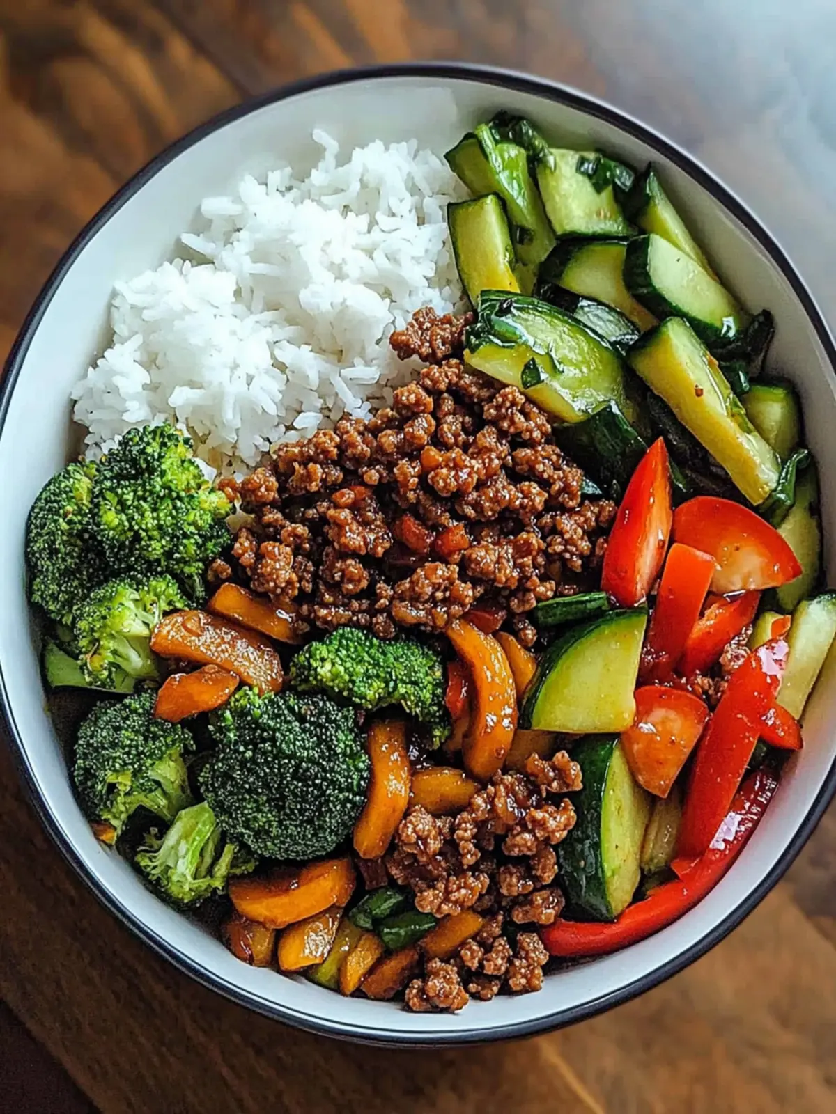 Spicy Ground Beef Stir-Fry Bowl: Quick Garlic Veggies & Rice 3 Spicy Ground Beef Stir-Fry Bowl with Garlic Veggies & Steamy Rice