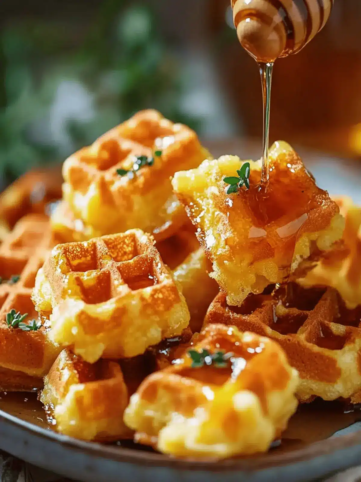 Cornbread Waffle Bites with Smoked Gouda and Honey Delight 4 Cornbread Waffle Bites with Smoked Gouda and Honey