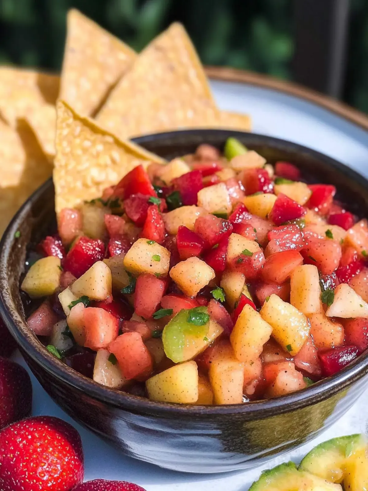 Delicious Fruit Salsa with Cinnamon Sugar Tortilla Chips 3 Fruit Salsa with Cinnamon Sugar Tortilla Chips
