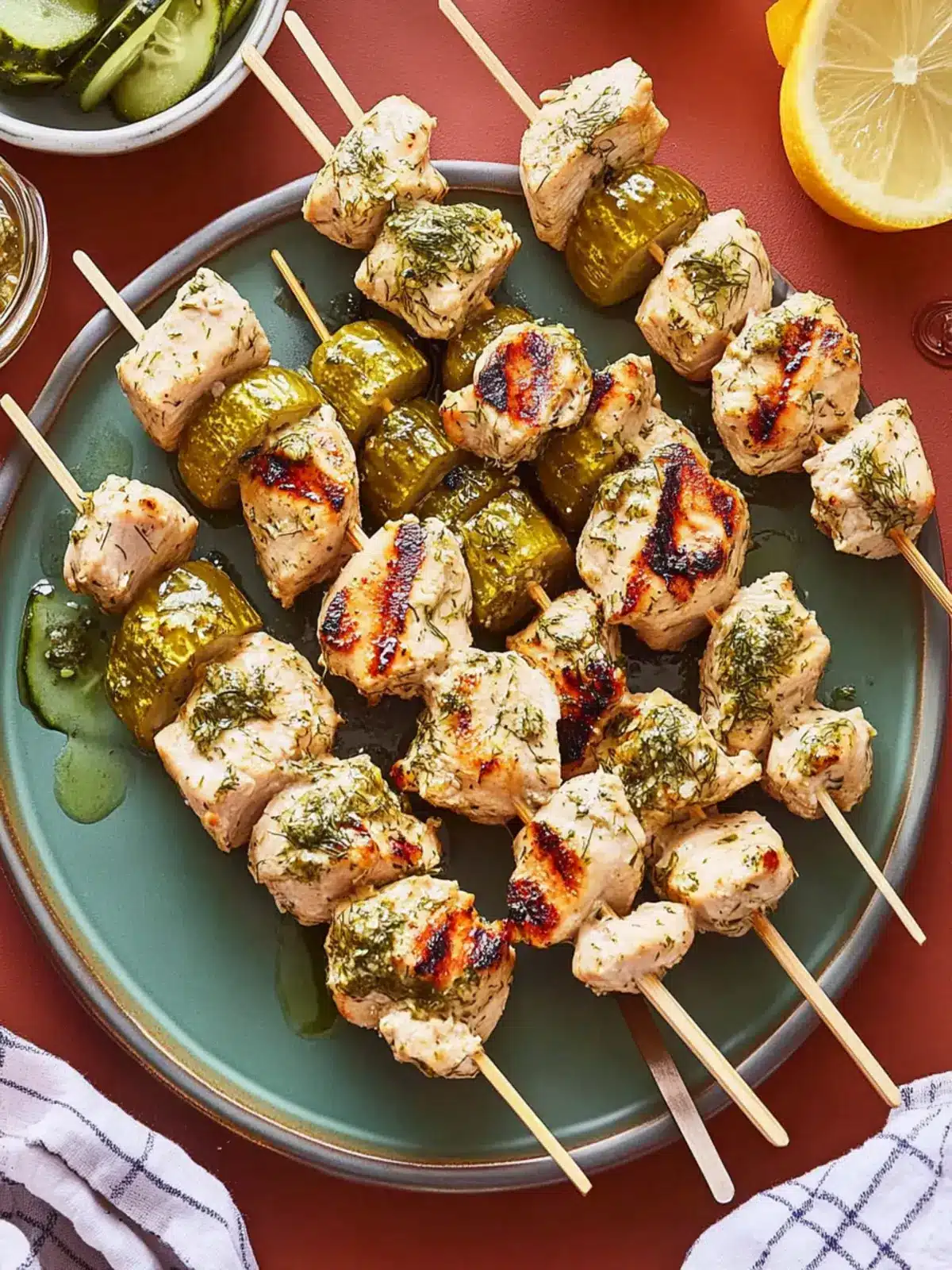 Dill Pickle Chicken Skewers: Grilled or Air-Fried Delight 4 Dill Pickle Chicken Skewers