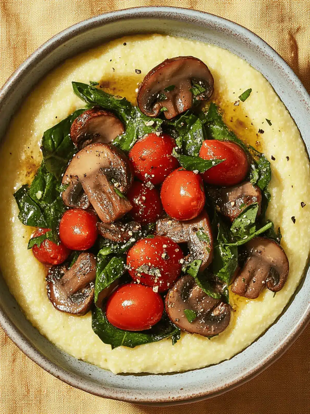 Creamy Vegan Polenta with Mushrooms, Spinach, and Burst Tomatoes 3 Creamy Vegan Polenta with Mushrooms, Tomatoes, and Spinach