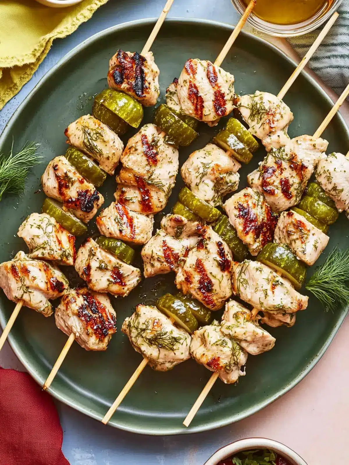 Dill Pickle Chicken Skewers: Grilled or Air-Fried Delight 2 Dill Pickle Chicken Skewers