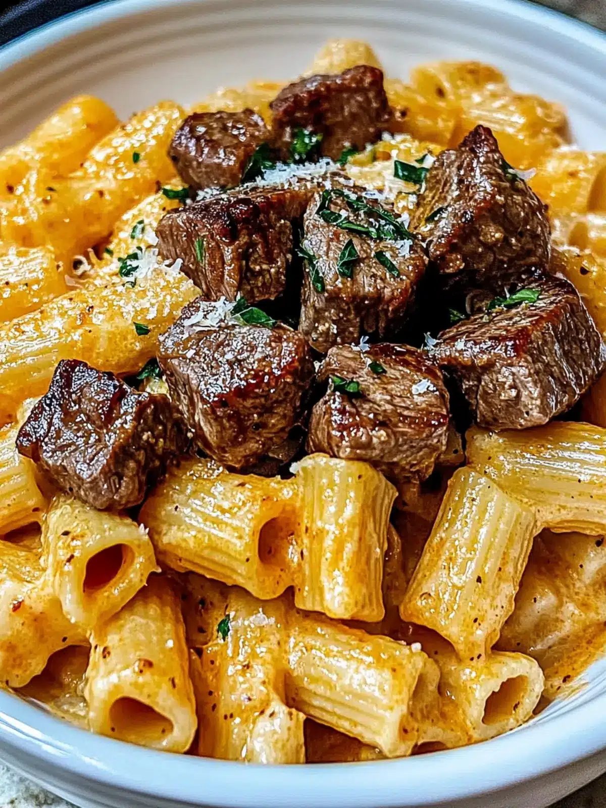 Cajun Steak Tips in Cheesy Rigatoni Parmesan Bliss 4 Cajun Steak Tips in Cheesy Rigatoni Parmesan Sauce