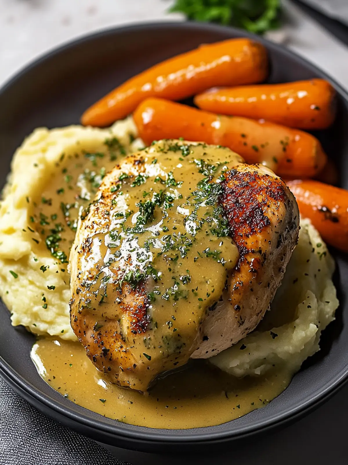 Creamy Herb Chicken with Mashed Potatoes & Glazed Carrots Delight 2 Creamy Herb Chicken with Mashed Potatoes & Glazed Carrots