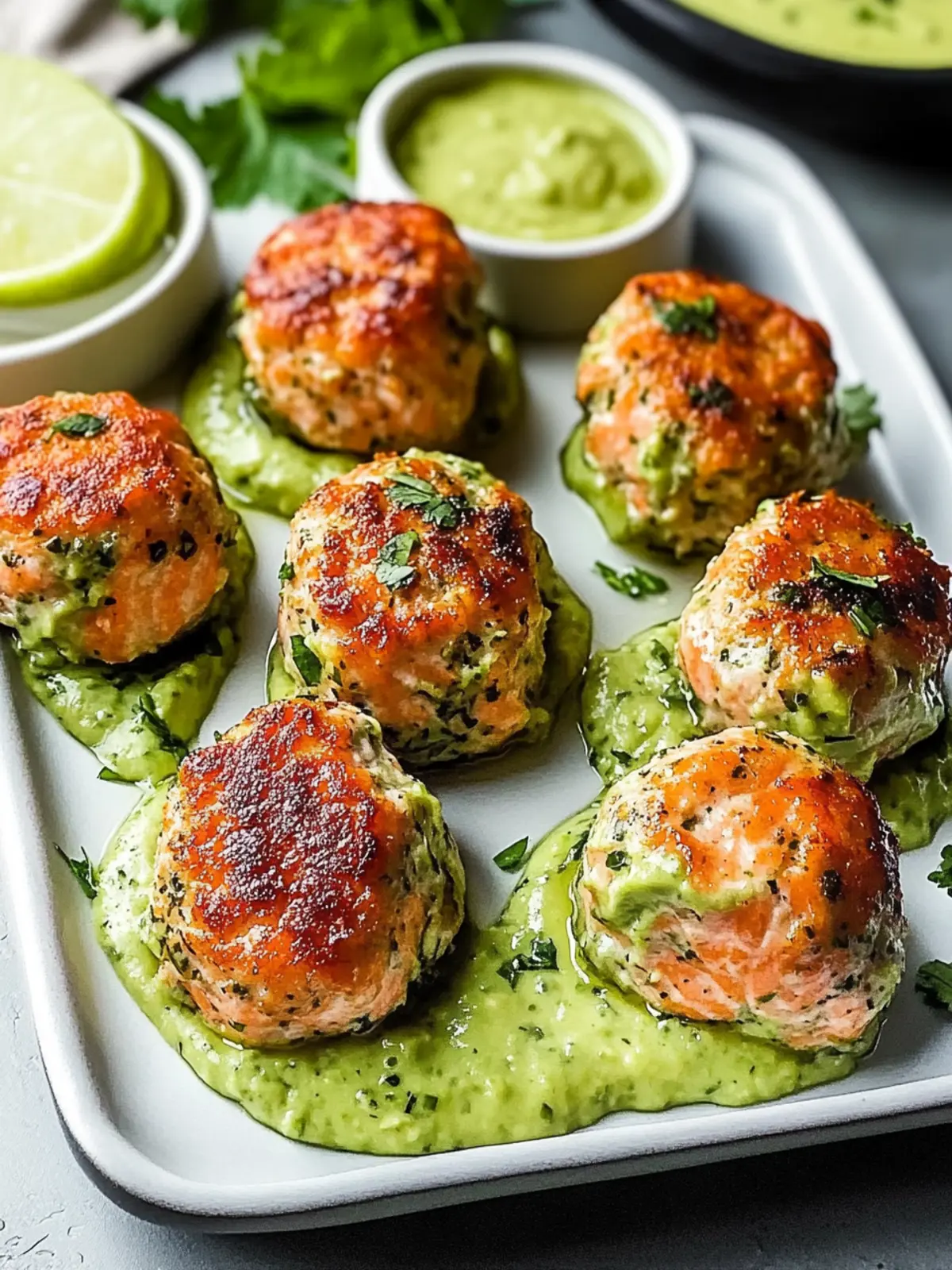 Baked Salmon Meatballs with Creamy Avocado Sauce Made Easy 3 Baked Salmon Meatballs with Creamy Avocado Sauce