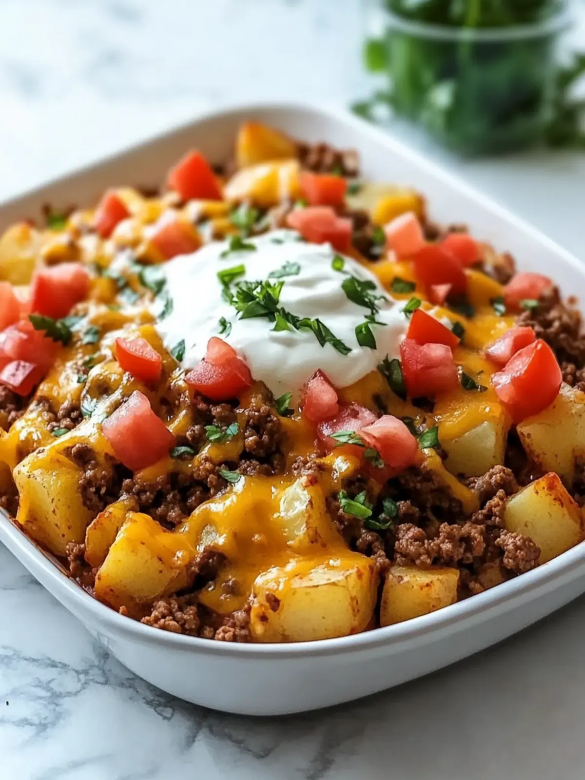 Cheesy Taco Potatoes Bake with Ground Beef: Family Dinner Delight 2 Cheesy Taco Potatoes Bake with Ground Beef