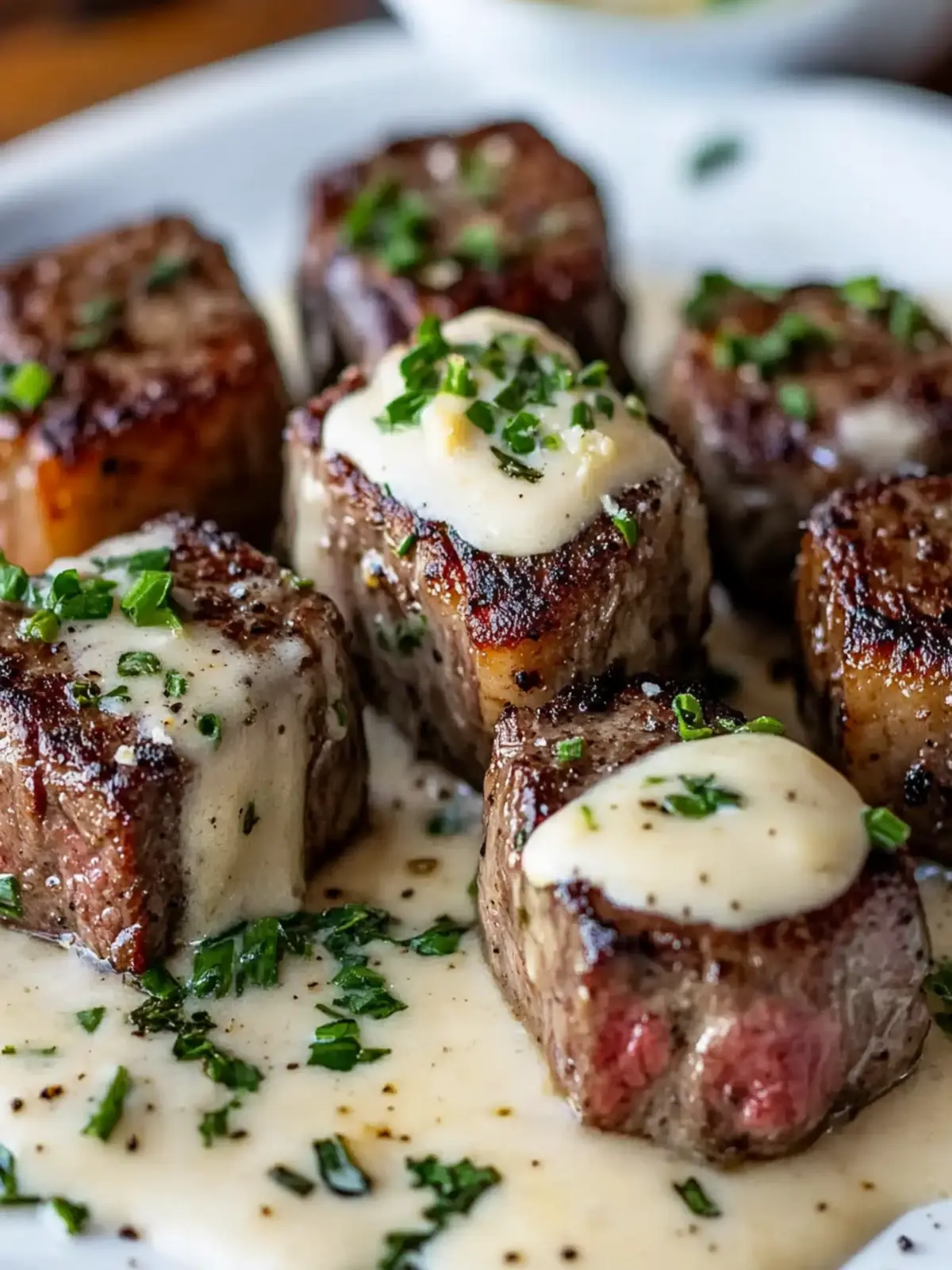Savor Garlic Butter Steak Bites with Rich Parmesan Cream Sauce 2 Garlic Butter Steak Bites with a Rich Parmesan Cream Sauce