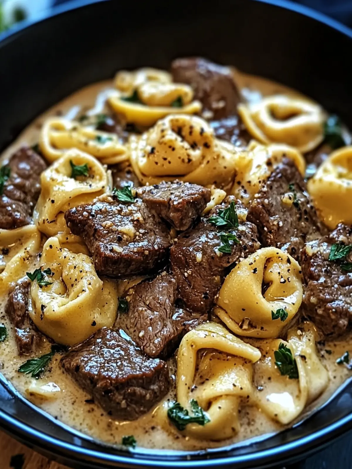 Cracked Garlic Steak Tortellini in Creamhouse Sauce Bliss! 2 Cracked Garlic Steak Tortellini in Creamhouse Sauce Bliss