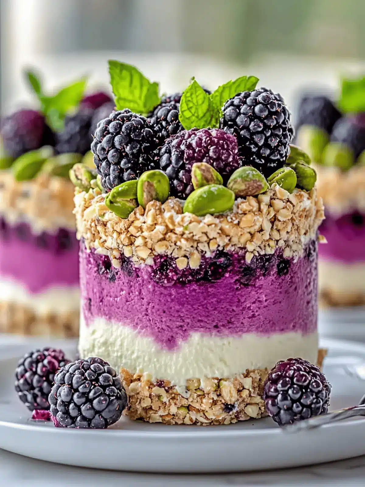Delightful Pistachio & Blackberry Cheesecake Towers Unveiled 3 Delightful Pistachio & Blackberry Cheesecake Towers