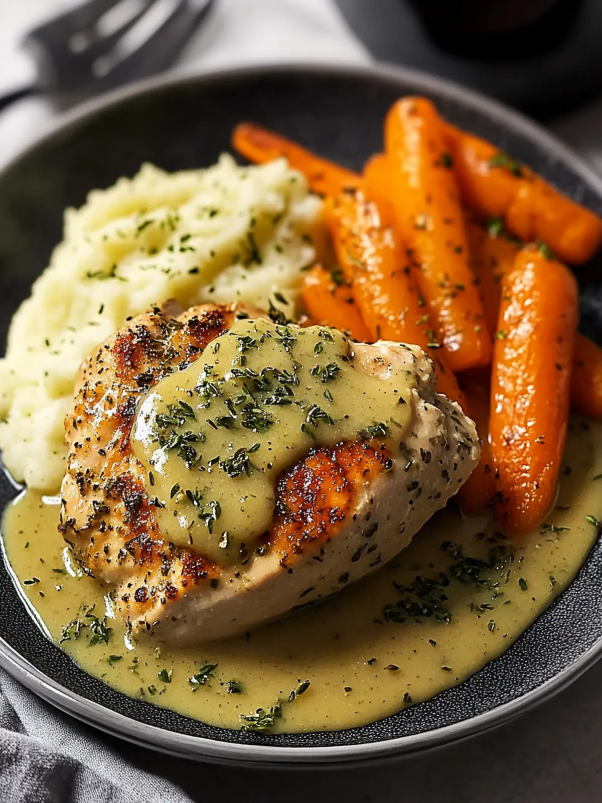 Creamy Herb Chicken with Mashed Potatoes & Glazed Carrots Delight 4 Creamy Herb Chicken with Mashed Potatoes & Glazed Carrots
