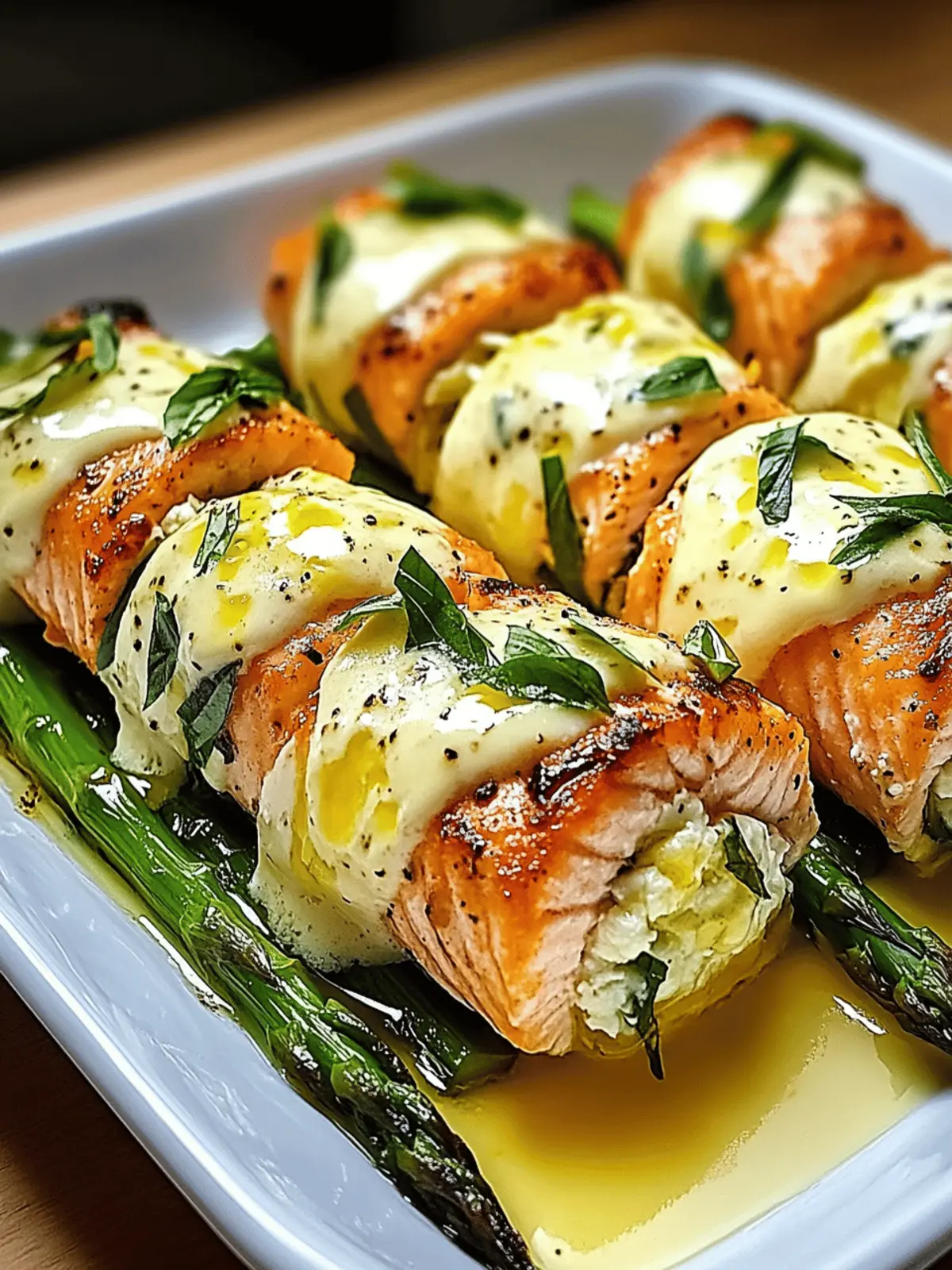 Asparagus and Lemon Basil Ricotta Salmon Rolls with Zesty Sauce 4 Asparagus and Lemon Basil Ricotta Stuffed Salmon Rolls with Lemon Sauce