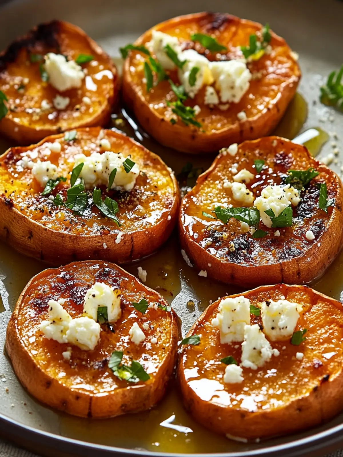Sweet & Savory Roasted Sweet Potato Rounds with Honey & Feta 4 Roasted Sweet Potato Rounds with Honey & Feta