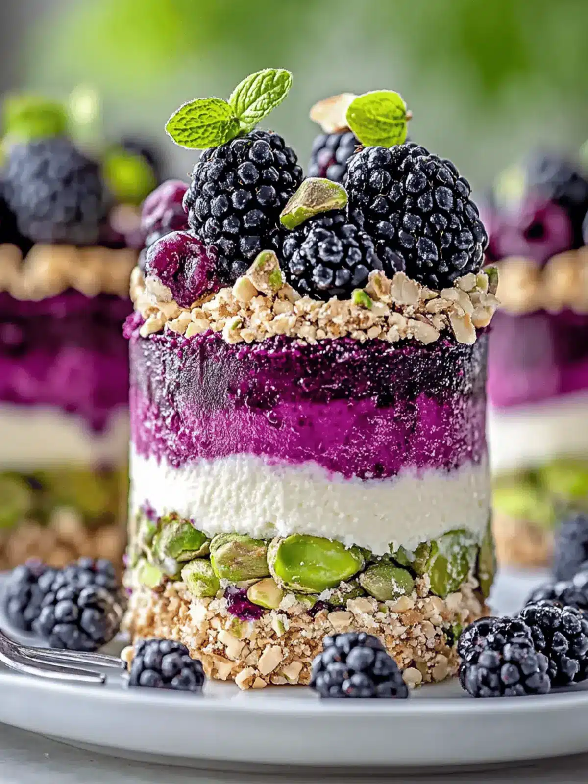 Delightful Pistachio & Blackberry Cheesecake Towers Unveiled 2 Delightful Pistachio & Blackberry Cheesecake Towers