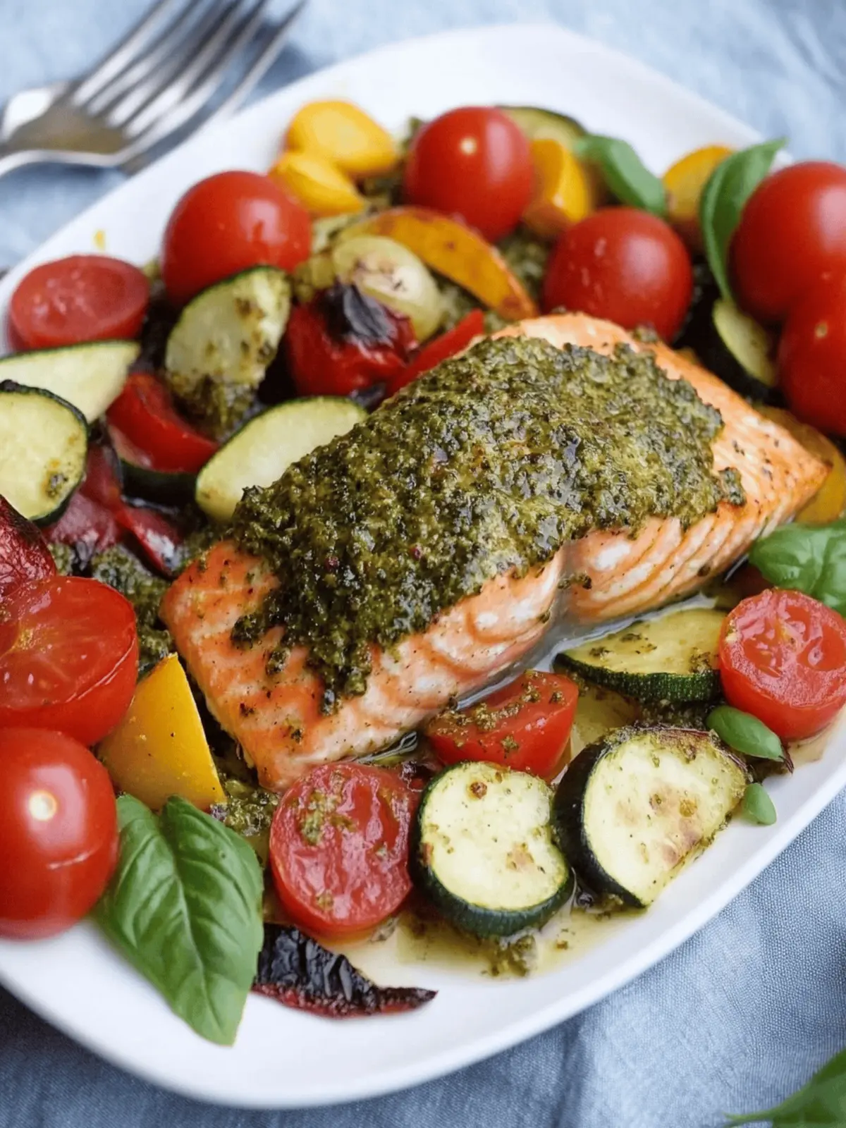 One Pan Baked Pesto Salmon with Veggies in Just 5 Minutes 2 One Pan Baked Pesto Salmon with Veggies
