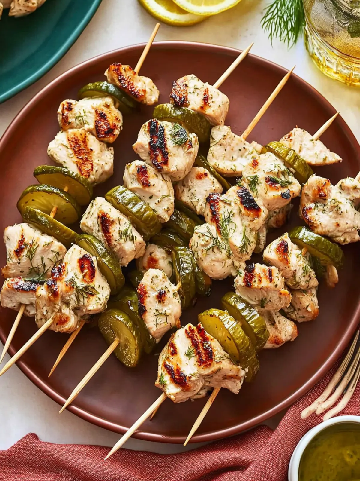 Dill Pickle Chicken Skewers: Grilled or Air-Fried Delight 3 Dill Pickle Chicken Skewers