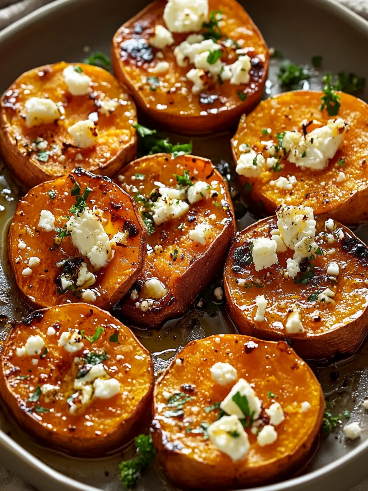 Sweet & Savory Roasted Sweet Potato Rounds with Honey & Feta 2 Roasted Sweet Potato Rounds with Honey & Feta