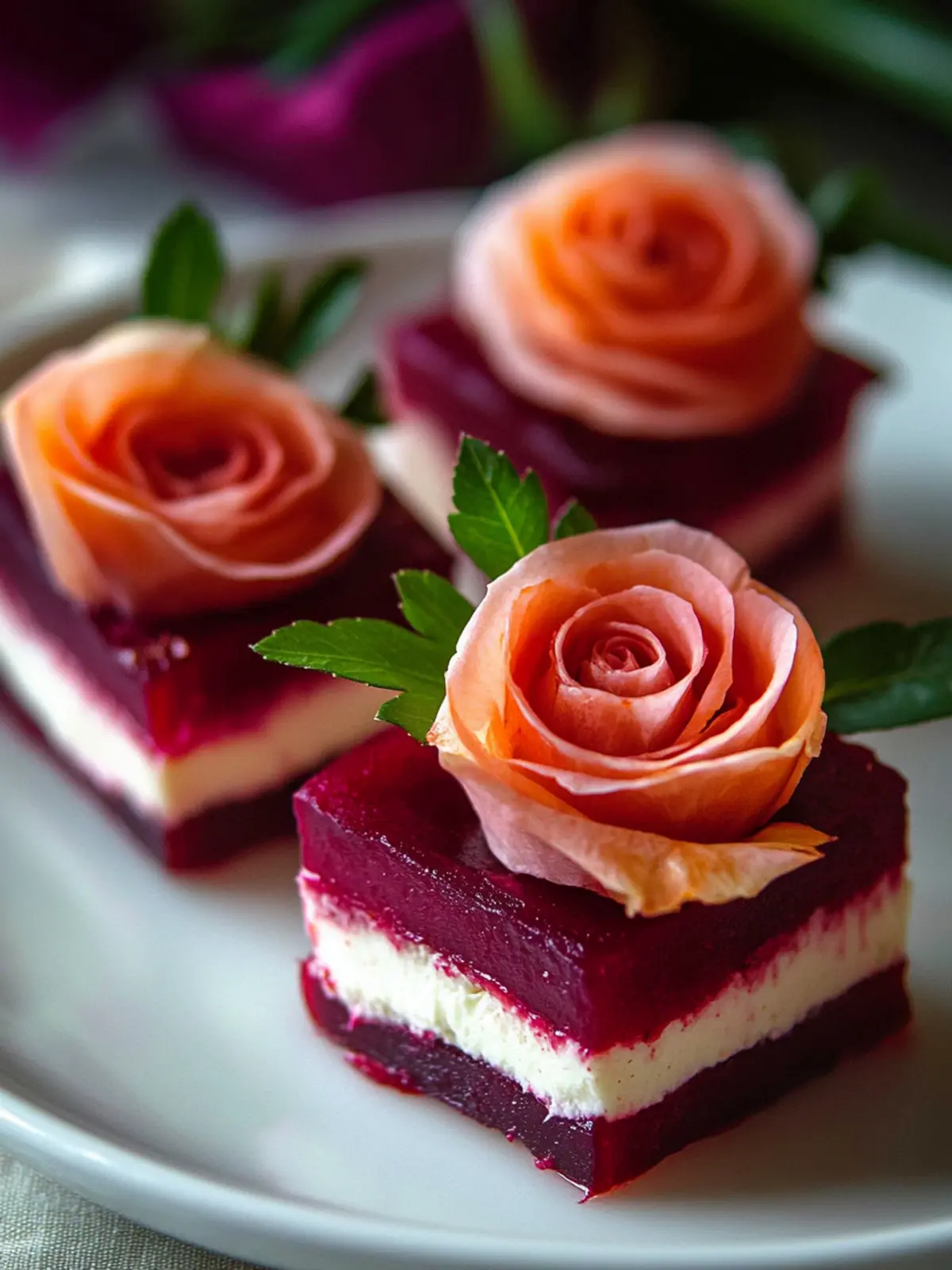 Stunning Beet Napoleons with Prosciutto Roses to Wow Guests 2 Beet Napoleons with Prosciutto Roses