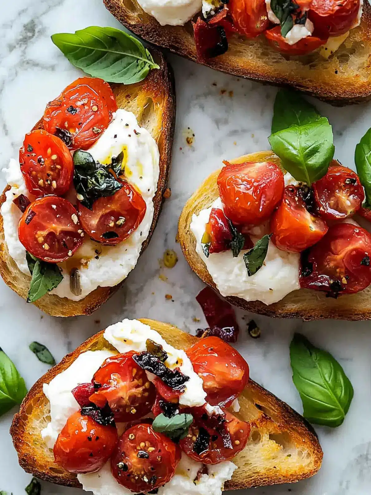 Bruschetta with Burrata, Seared Tomatoes & Roasted Garlic Delight 4 Bruschetta with Burrata, Seared Tomatoes & Roasted Garlic