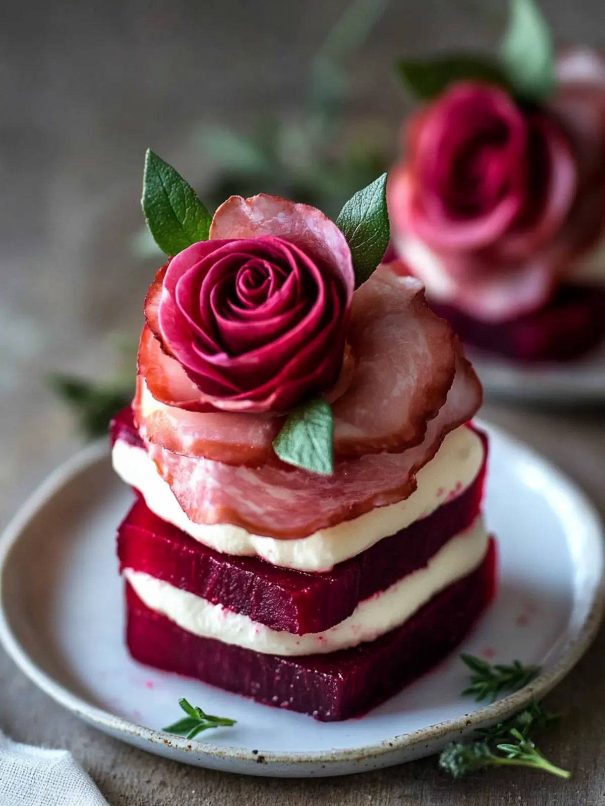 Stunning Beet Napoleons with Prosciutto Roses to Wow Guests 3 Beet Napoleons with Prosciutto Roses
