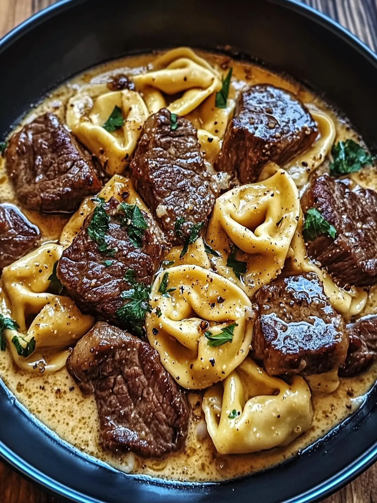 Cracked Garlic Steak Tortellini in Creamhouse Sauce Bliss! 3 Cracked Garlic Steak Tortellini in Creamhouse Sauce Bliss