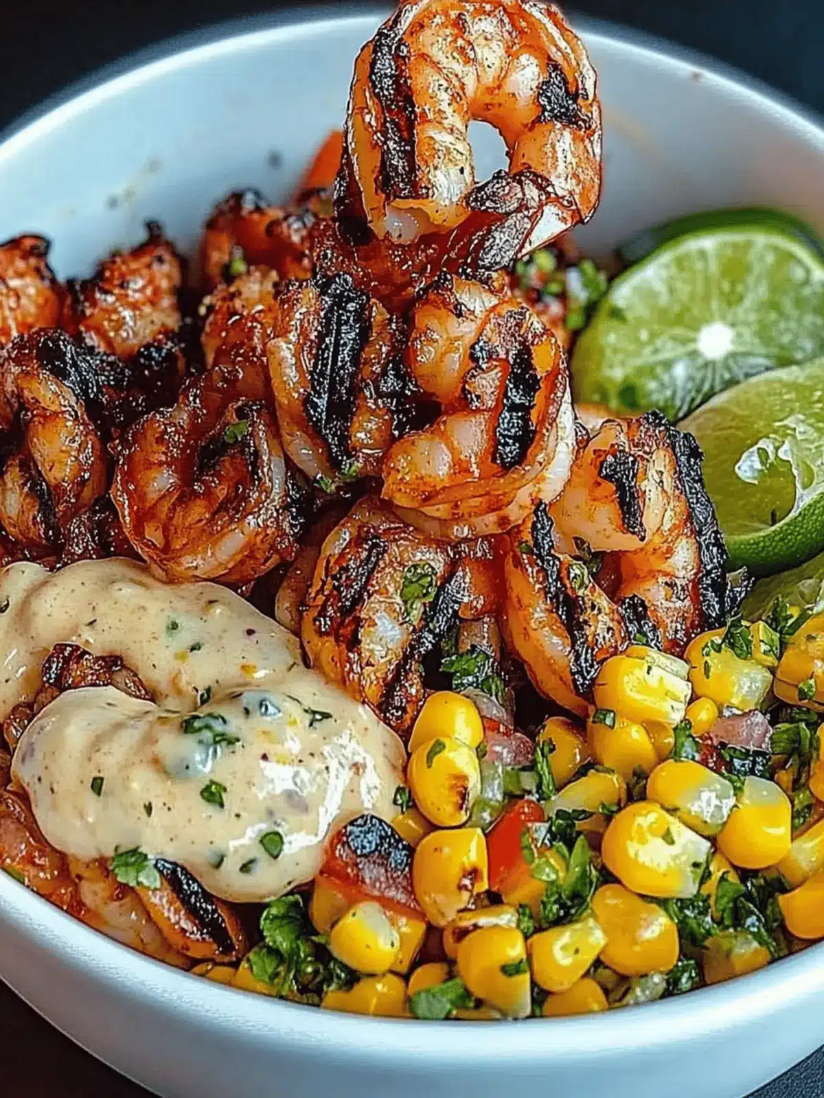 Savory Grilled Shrimp Bowl with Corn Salsa & Creamy Sauce 3 Grilled Shrimp Bowl with Corn Salsa & Creamy Sauce