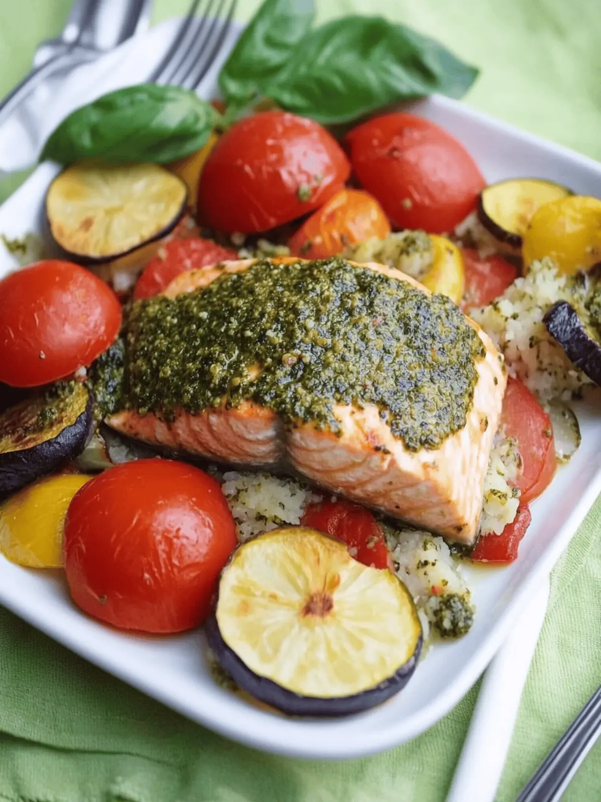 One Pan Baked Pesto Salmon with Veggies in Just 5 Minutes 4 One Pan Baked Pesto Salmon with Veggies