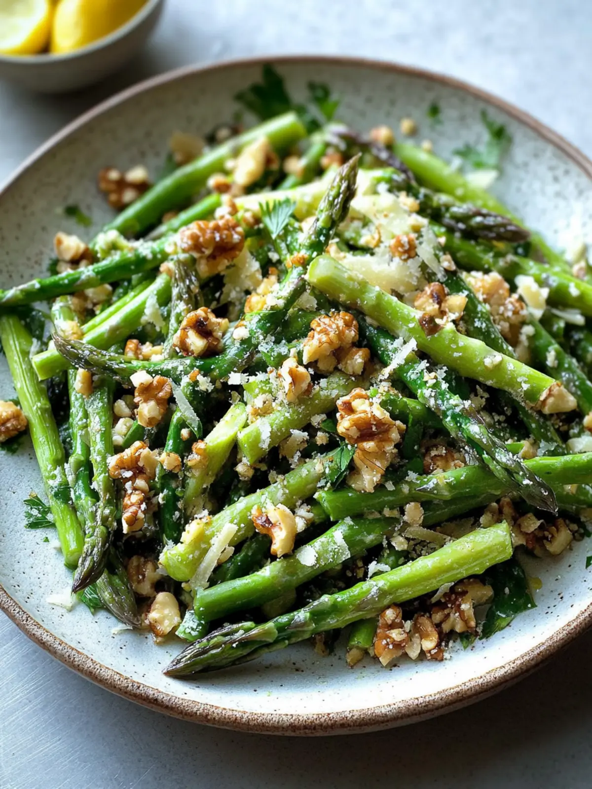 Raw Asparagus Salad with Walnuts & Parmesan for Fresh Crunch 3 Raw Asparagus Salad with Walnuts & Parmesan