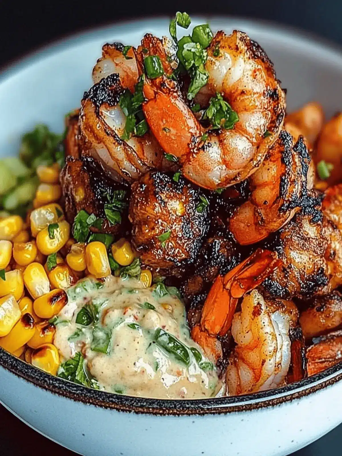 Savory Grilled Shrimp Bowl with Corn Salsa & Creamy Sauce 4 Grilled Shrimp Bowl with Corn Salsa & Creamy Sauce