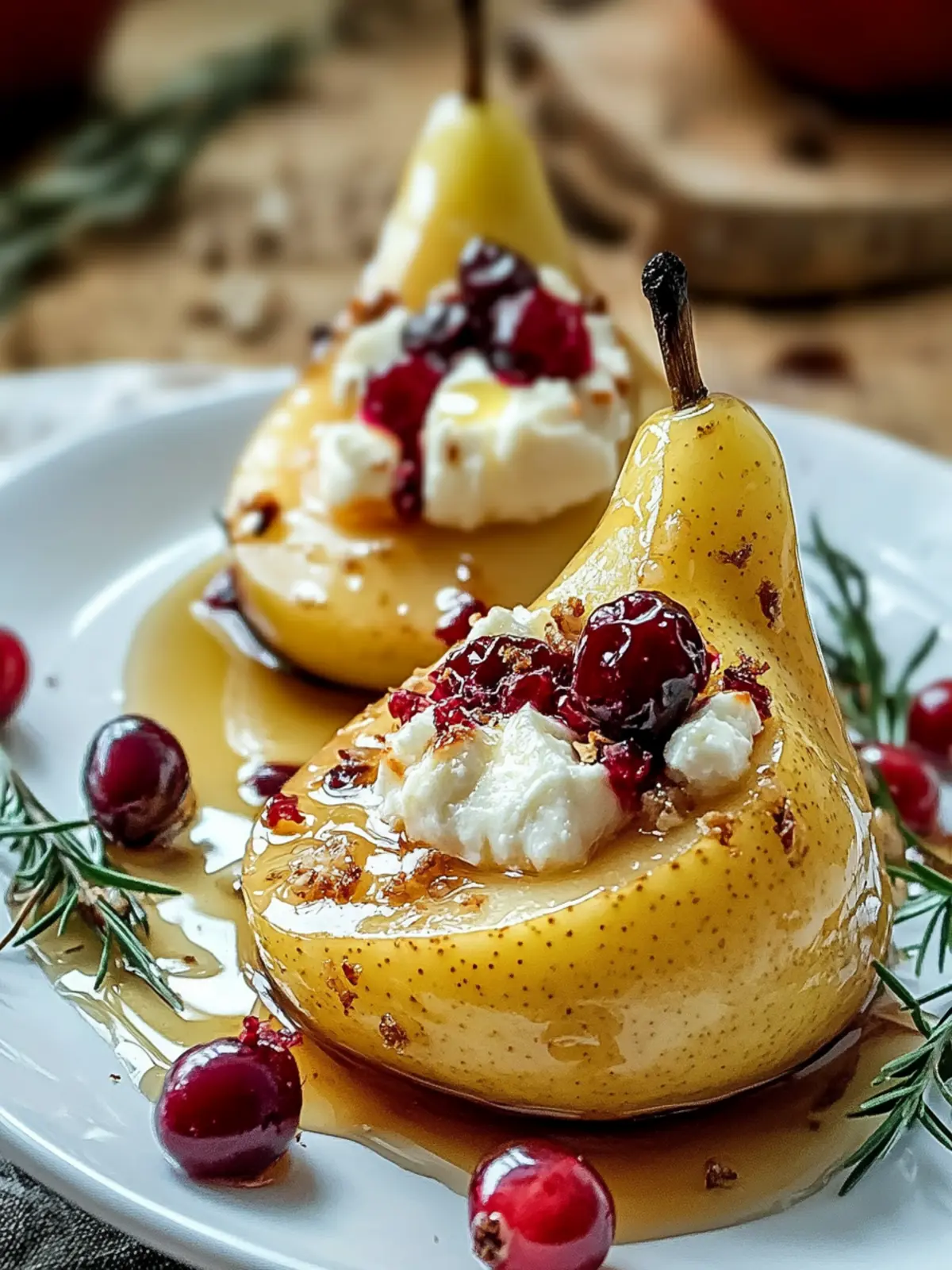 Delicious Baked Pears with Goat Cheese, Honey, and Cranberries 4 Baked Pears with Goat Cheese, Honey, and Cranberries