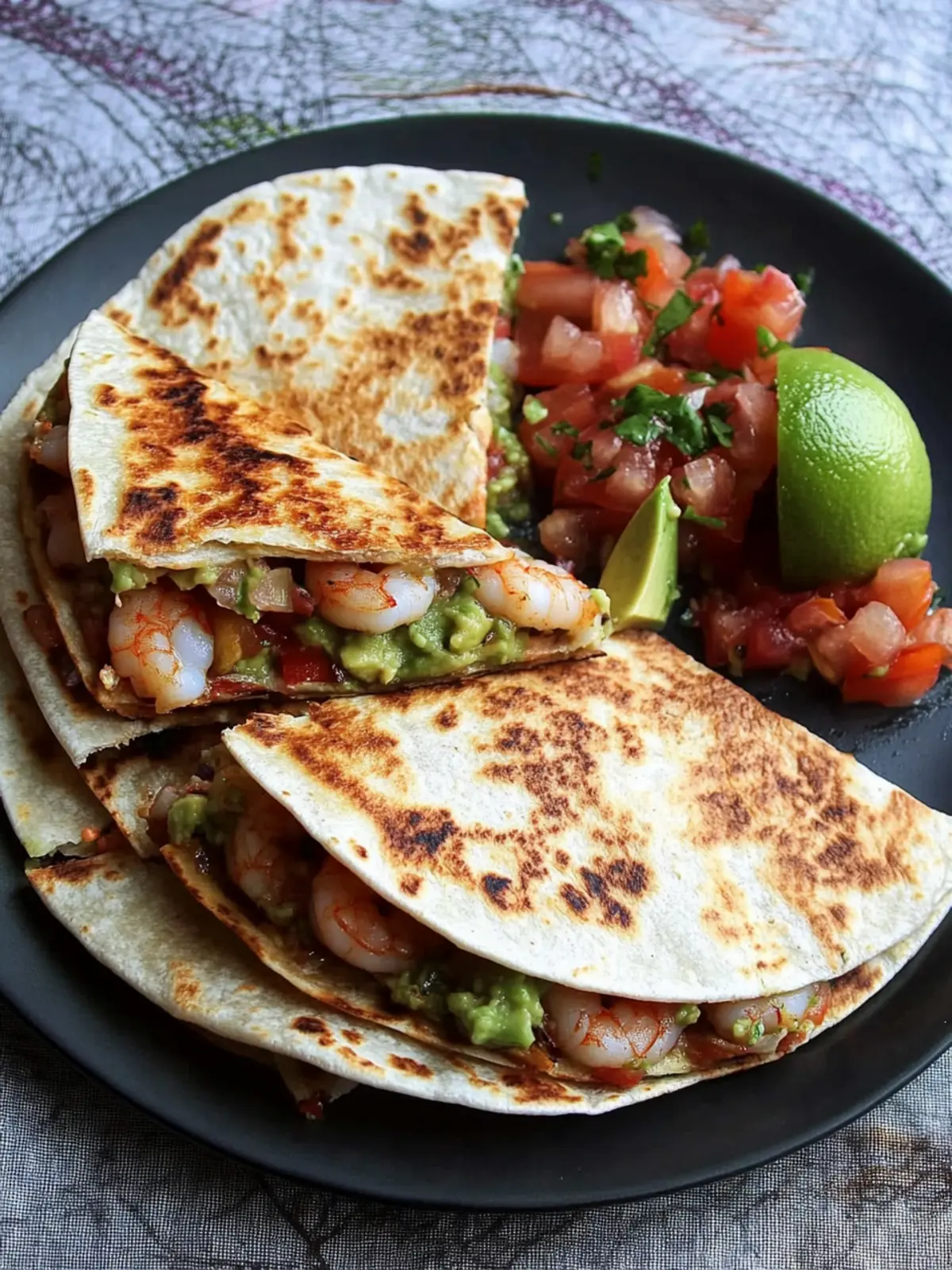 Savory Shrimp Quesadillas with Tomato Avocado Salsa Delight 3 Shrimp Quesadillas with Tomato Avocado Salsa