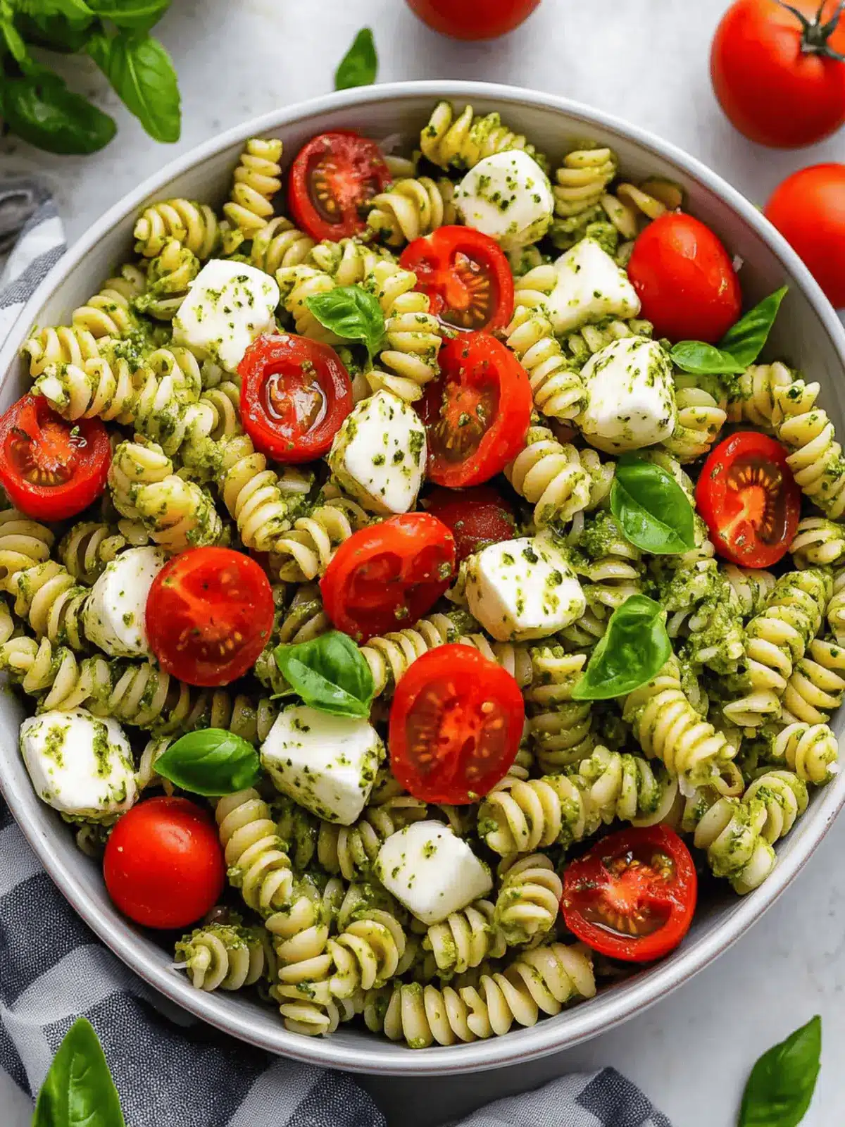 Delicious Pesto Pasta Salad with Tomatoes & Mozzarella Magic 4 Pesto Pasta Salad with Tomatoes & Mozzarella