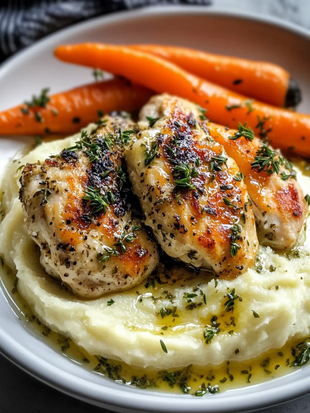 Garlic Herb Chicken with Creamy Mash & Roasted Carrots Bliss 2 Garlic Herb Chicken with Creamy Mash & Roasted Carrots