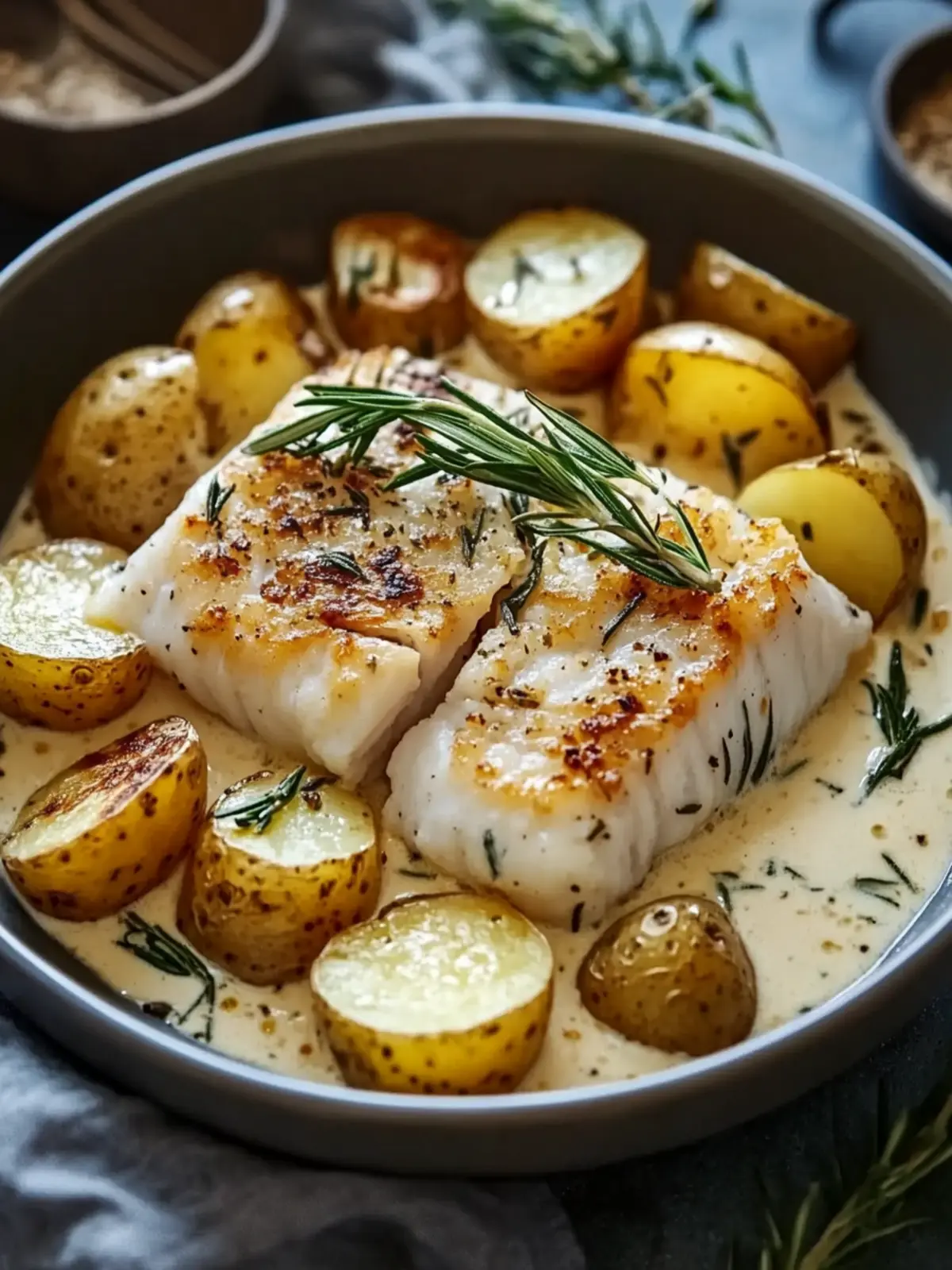 Creamy Cod and Potatoes with Rosemary Sauce for Cozy Nights 4 Cod and Potatoes with Rosemary Cream Sauce