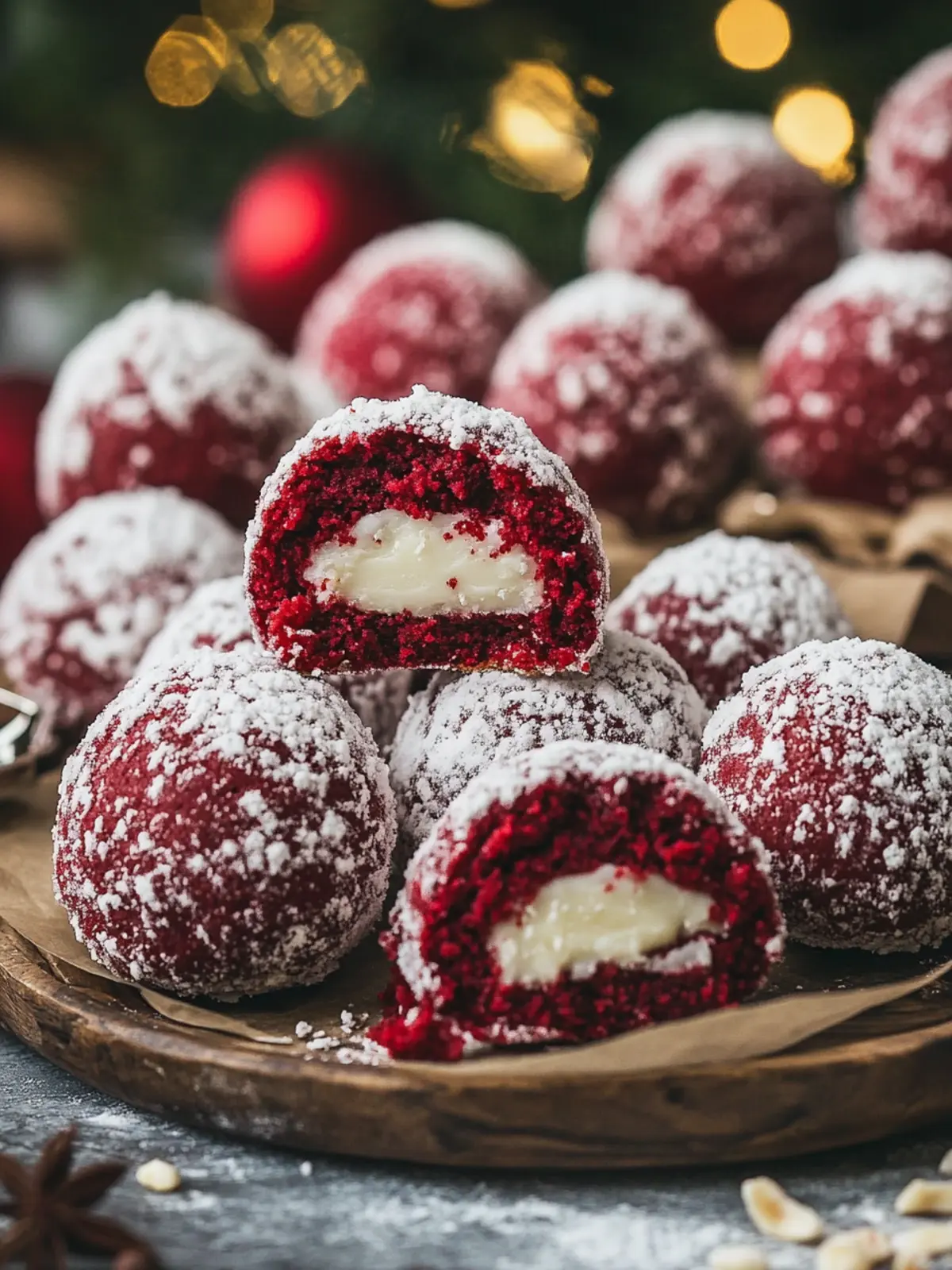 Delight with Red Velvet Snowball Cookies and White Chocolate Filling 4 Red Velvet Snowball Cookies with White Chocolate Filling